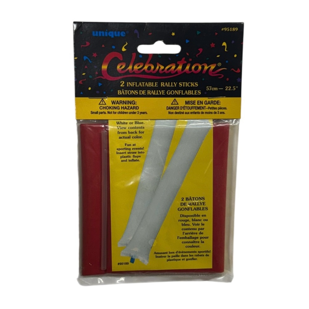 Unique brand pack of 2 inflatable rally sticks, new in packaging never used!